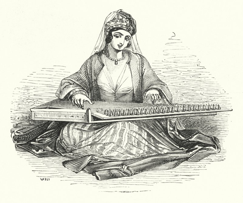 Dame spielt auf dem Kanoon von William (after) Harvey