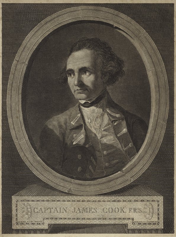 Porträt von Kapitän James Cook (Stich) von William (after) Hodges