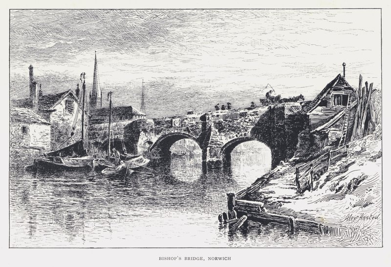 Bischofsbrücke, Norwich (Stich) von William Alexander Ansted