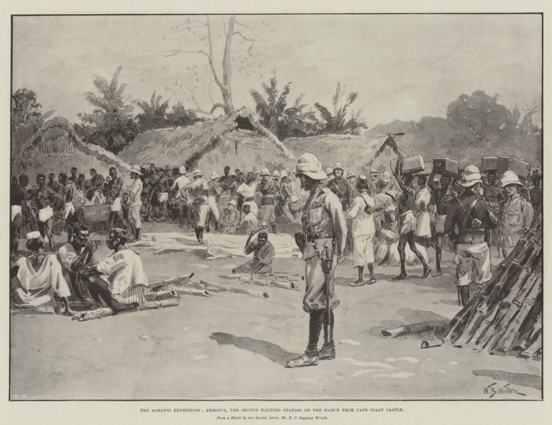 Die Ashanti-Expedition, Akroful, die zweite Haltestation auf dem Marsch von Cape Coast Castle von William Barnes Wollen