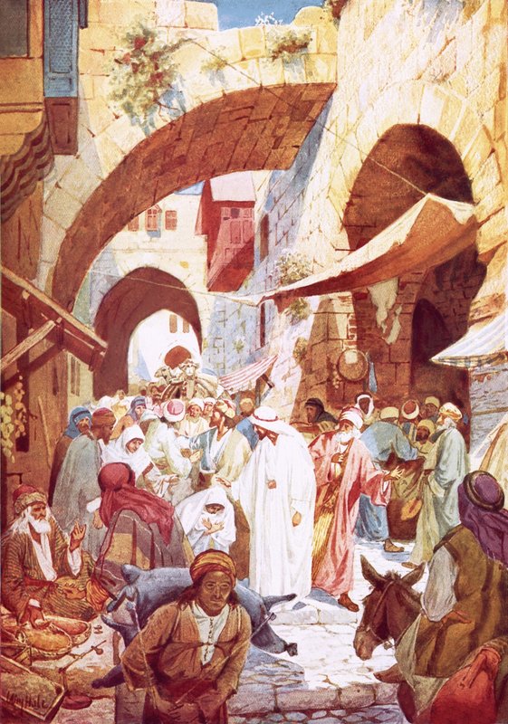 Jesus heilt eine Frau in der Menge auf dem Weg zum Haus des Jairus von William Brassey Hole
