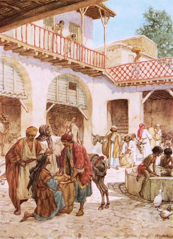 Josephs Brüder im Gasthaus. Das Geld eines jeden Mannes in seinem Sack von William Brassey Hole