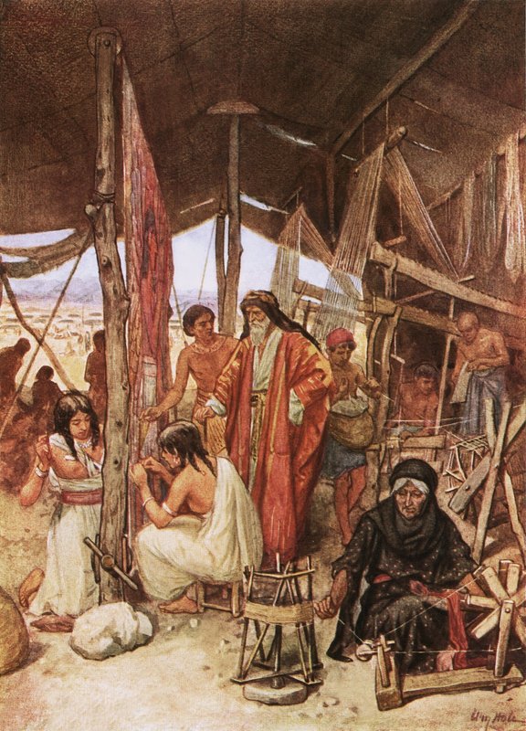 Moses inspiziert das Weben und Sticken der Vorhänge des Tabernakels von William Brassey Hole