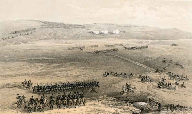 Das Kavalleriegefecht auf den Höhen von Bulganak - die erste Kanone, 19. September 1854 von William Crimea Simpson