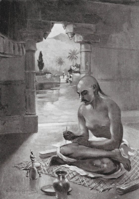 Kalidasa verfasst den "Wolkenbote", 375 n. Chr. (Lithografie) von William Douglas Almond