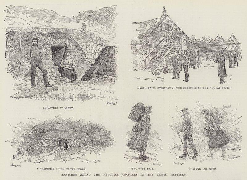 Skizzen unter den aufständischen Kleinbauern auf den Lewis-Inseln, Hebriden von William Douglas Almond