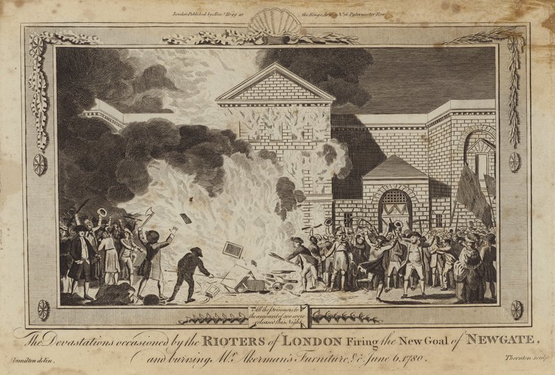Die Verwüstungen durch die Aufständischen in London, die das neue Gefängnis von Newgate in Brand setzten von William Hamilton