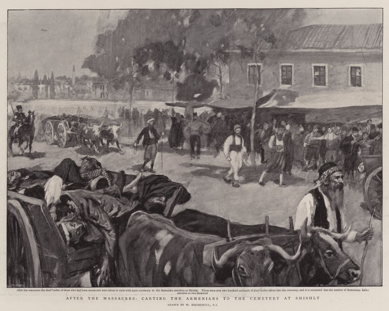 Nach den Massakern, die Armenier zum Friedhof von Shishly karren von William Hatherell