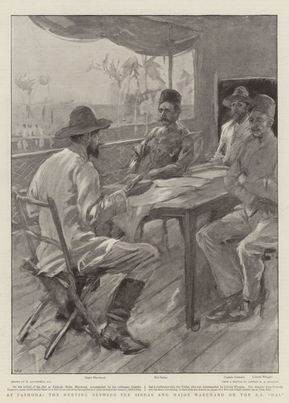 In Fashoda, das Treffen zwischen dem Sirdar und Major Marchand auf der SS Dal von William Hatherell