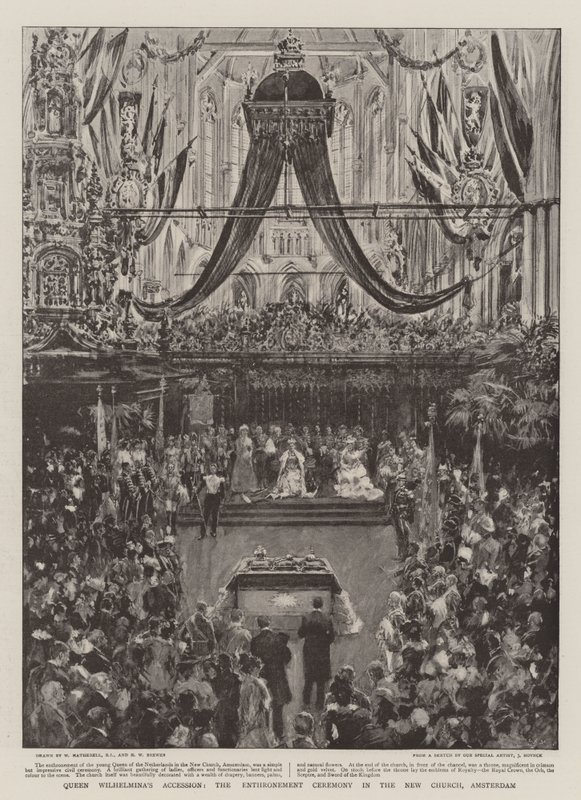 Königin Wilhelminas Thronbesteigung, die Krönungszeremonie in der Neuen Kirche, Amsterdam von William Hatherell