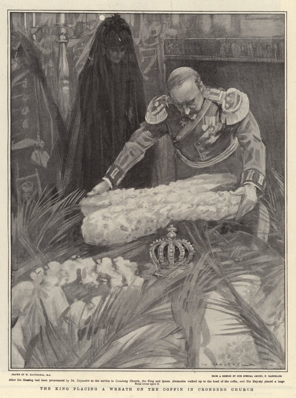 Der König legt einen Kranz auf den Sarg in der Kirche von Cronberg von William Hatherell