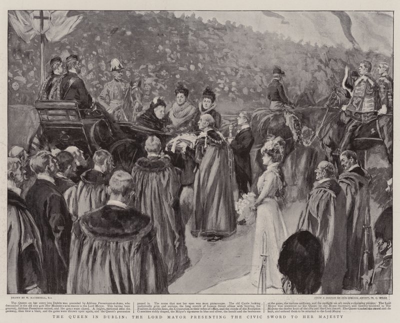 Die Königin in Dublin, der Oberbürgermeister überreicht Ihrer Majestät das Stadtschwert von William Hatherell
