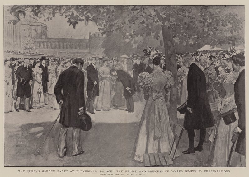 Die Gartenparty der Königin im Buckingham Palace, der Prinz und die Prinzessin von Wales empfangen Präsentationen von William Hatherell