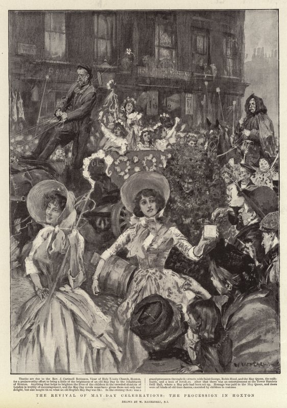 Die Wiederbelebung der Maifeierlichkeiten, die Prozession in Hoxton von William Hatherell