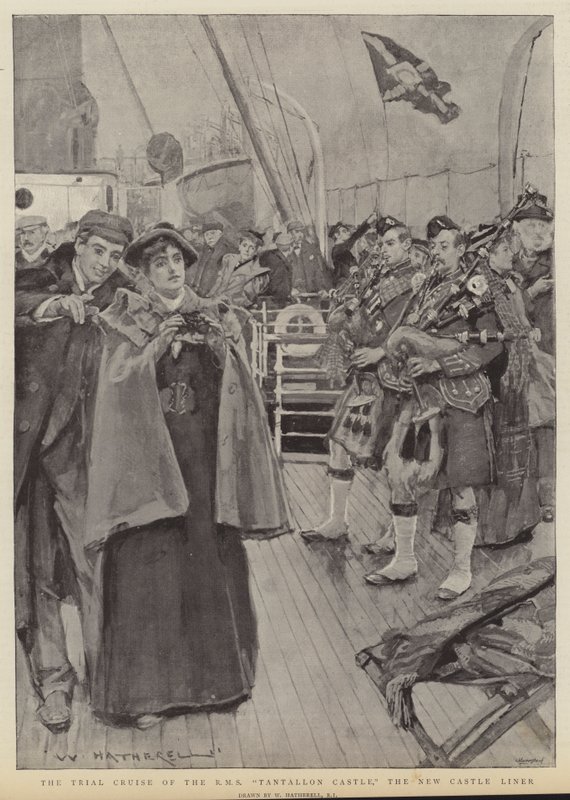 Die Probefahrt der RMS Tantallon Castle, des neuen Kreuzfahrtschiffs von William Hatherell