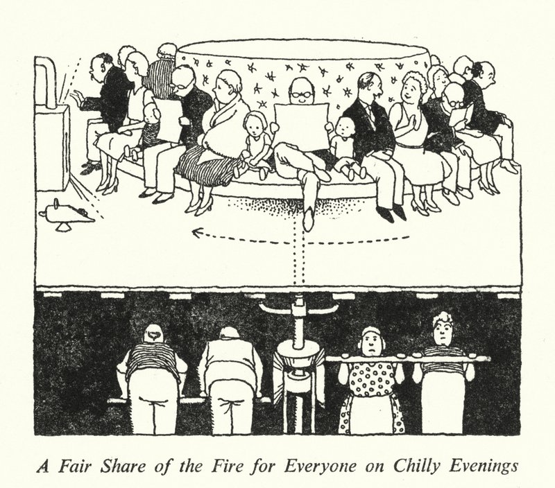 Ein fairer Anteil am Feuer für alle an kühlen Abenden von William Heath Robinson