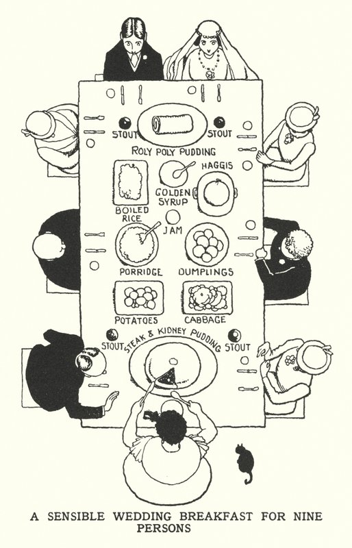 Ein vernünftiges Hochzeitsfrühstück für neun Personen von William Heath Robinson