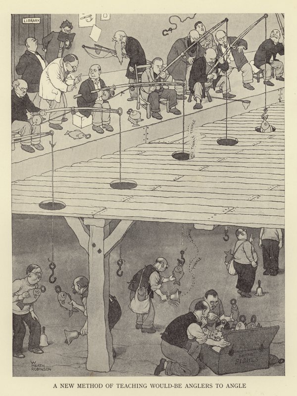 Eine neue Methode, angehende Angler das Angeln zu lehren von William Heath Robinson