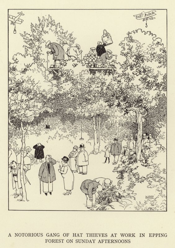 Eine berüchtigte Bande von Hutschiebern bei der Arbeit im Epping Forest an Sonntagnachmittagen von William Heath Robinson