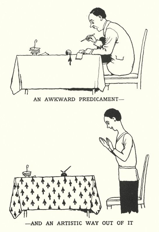 Ein peinliches Dilemma und ein künstlerischer Ausweg daraus (Litho) von William Heath Robinson