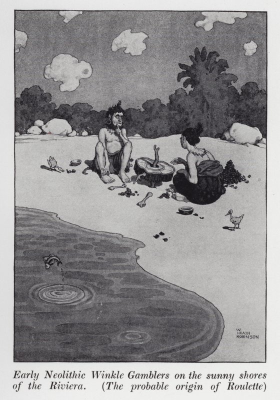 Frühneolithische Winkle-Spieler an den sonnigen Ufern der Riviera, Der wahrscheinliche Ursprung des Roulettes von William Heath Robinson