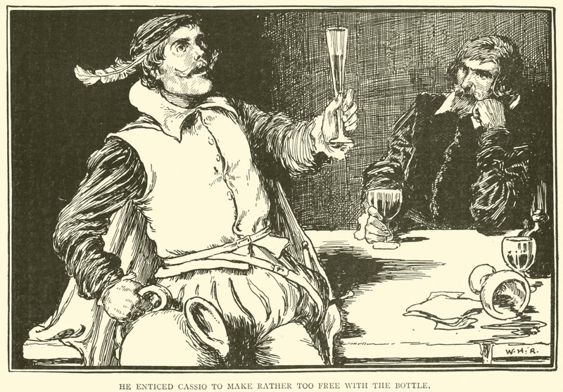 Er verleitete Cassio, etwas zu viel zu trinken von William Heath Robinson