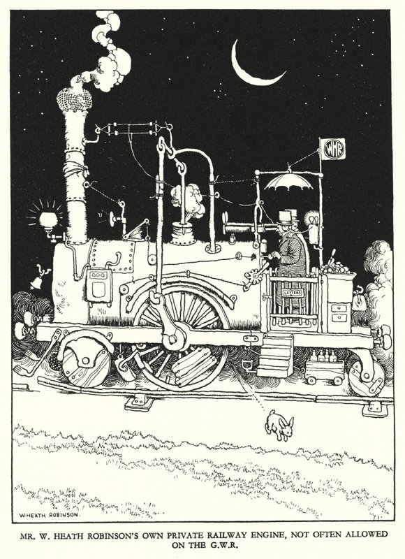 Illustration für Railway Ribaldry von W Heath Robinson (Lithografie) von William Heath Robinson