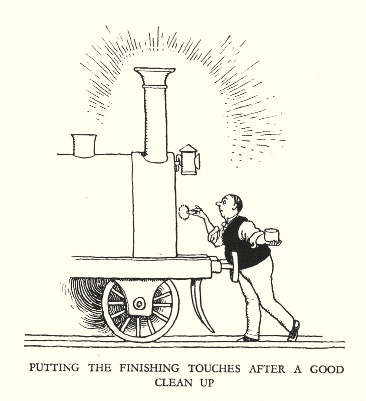 Illustration für Railway Ribaldry von W Heath Robinson (Lithografie) von William Heath Robinson