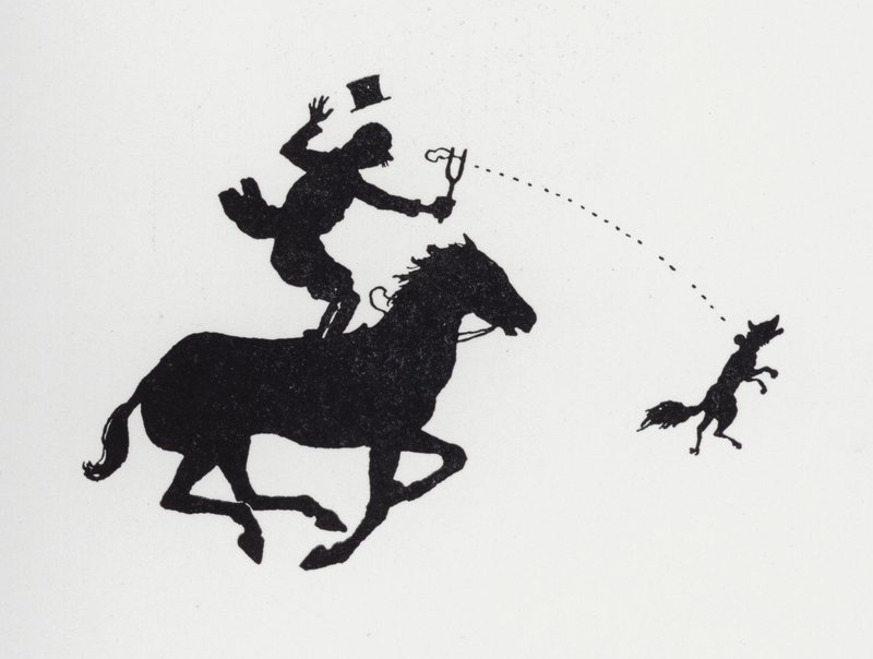 Mann auf Pferd katapultiert Fuchs (Lithografie) von William Heath Robinson
