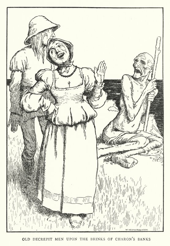 Alte gebrechliche Männer an den Ufern von Charons Ufern von William Heath Robinson