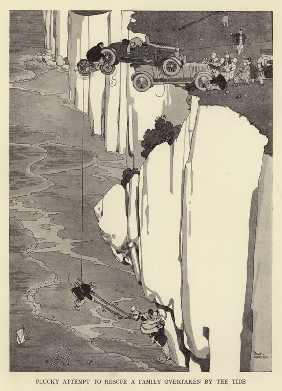 Mutiger Versuch, eine von der Flut überholte Familie zu retten von William Heath Robinson
