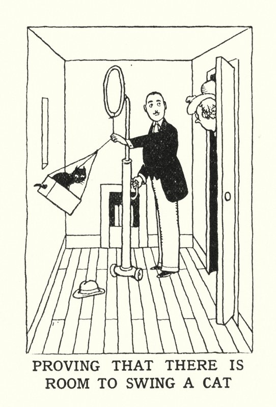Beweis, dass es Platz gibt, eine Katze zu schwingen (Lithografie) von William Heath Robinson