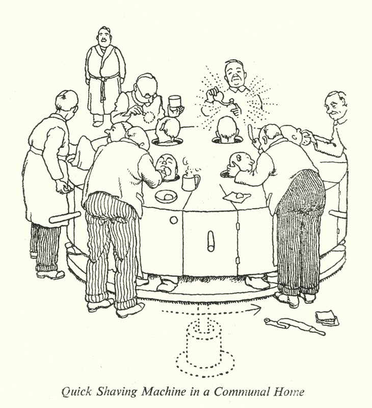 Schnellrasiermaschine in einem Gemeinschaftshaus von William Heath Robinson