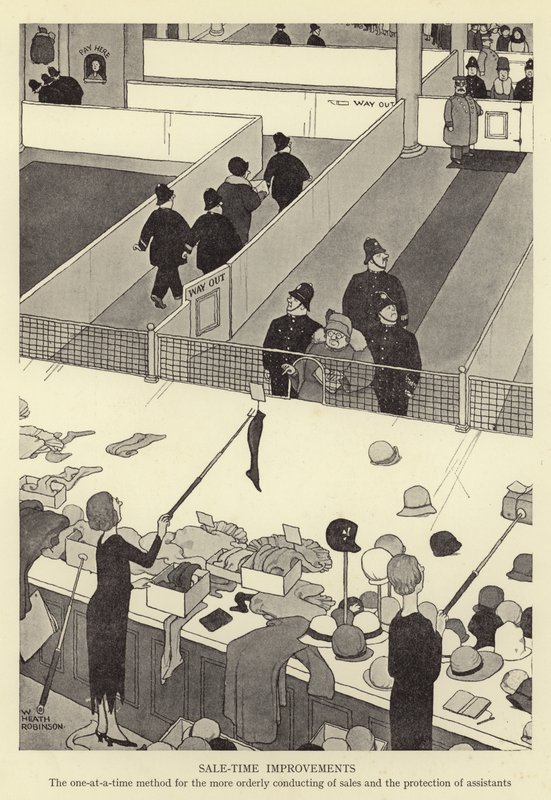 Verkaufszeit-Verbesserungen, die Ein-auf-einmal-Methode für die ordnungsgemäße Durchführung von Verkäufen und den Schutz der Assistenten von William Heath Robinson