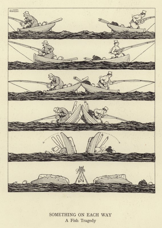 Etwas auf jede Weise, eine Fischtragödie von William Heath Robinson