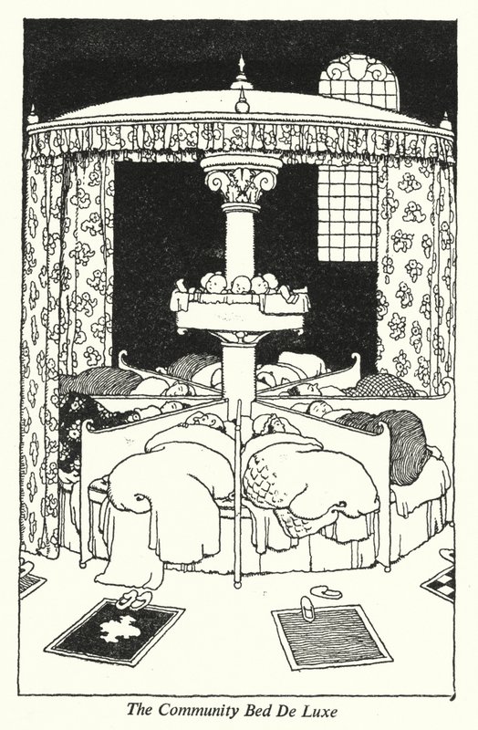 Das Gemeinschaftsbett De Luxe (Lithografie) von William Heath Robinson