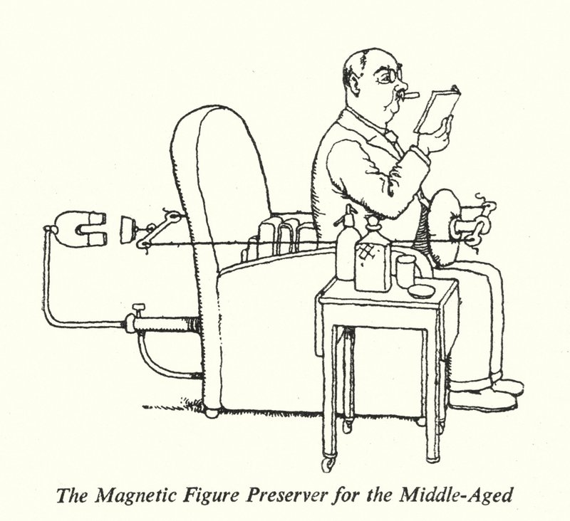Der magnetische Figurenschoner für das mittlere Alter (Lithografie) von William Heath Robinson