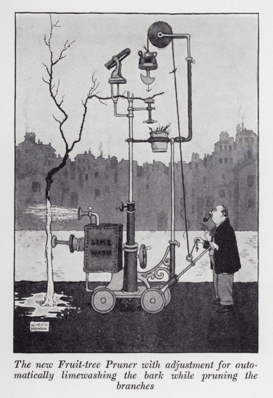 Der neue Obstbaumschneider mit automatischer Rindenkalkung während des Schneidens der Äste von William Heath Robinson