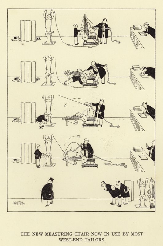 Der neue Messstuhl, der jetzt von den meisten West-End-Schneidern verwendet wird von William Heath Robinson