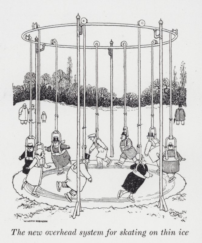 Das neue Überkopfsystem zum Schlittschuhlaufen auf dünnem Eis von William Heath Robinson