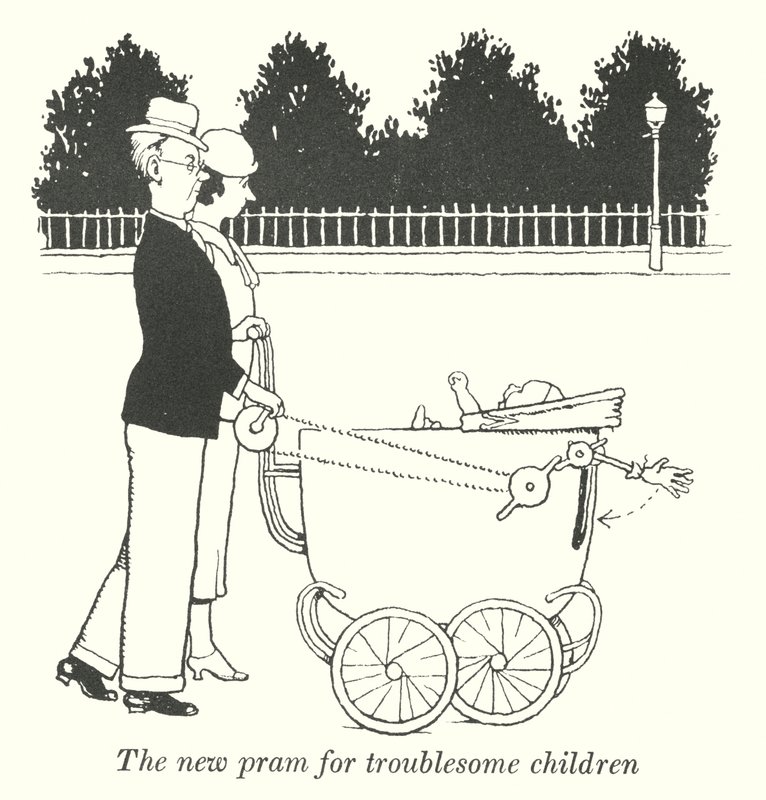 Der neue Kinderwagen für schwierige Kinder (Litho) von William Heath Robinson