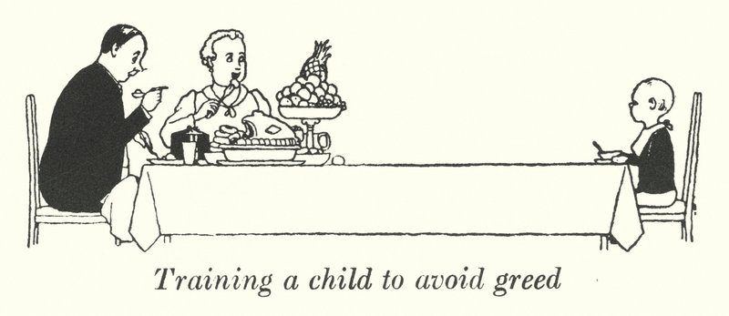Ein Kind dazu erziehen, Gier zu vermeiden von William Heath Robinson