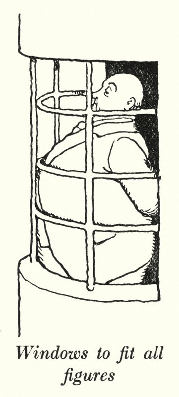 Fenster, die zu allen Figuren passen (Lithografie) von William Heath Robinson