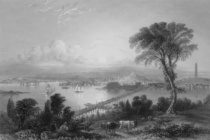 Boston und Bunker Hill (von Osten) (Stich) von William Henry Bartlett