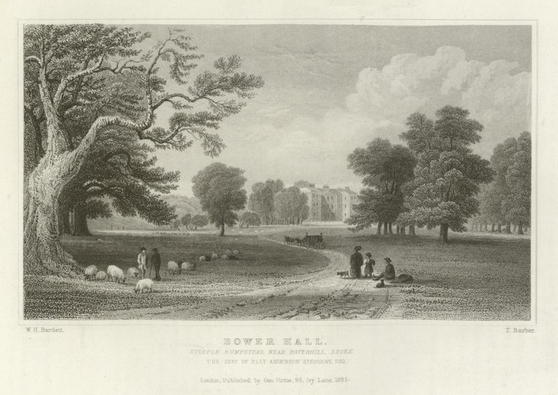 Bower Hall, Steeple Bumpstead, in der Nähe von Haverhill, Essex, der Sitz von Elly Anderson Stephens, Esquire von William Henry Bartlett