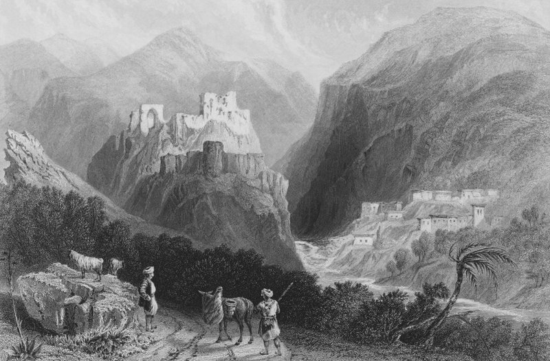 Schloss in Mount Amana, nahe dem Khan Karamont von William Henry Bartlett