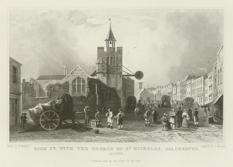 High Street mit der Kirche St. Nicholas, Colchester, Essex von William Henry Bartlett