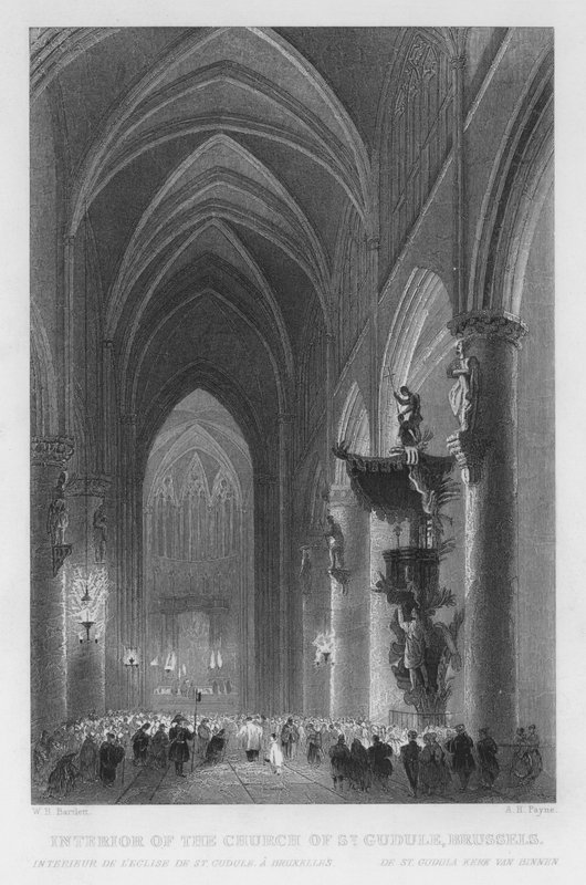 Innenraum der Kirche St. Gudule, Brüssel von William Henry Bartlett