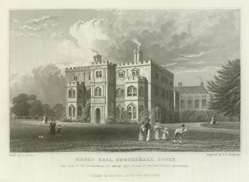 Marks Hall, Coggeshall, Essex, der Sitz von Mrs. Honeywood von William Henry Bartlett