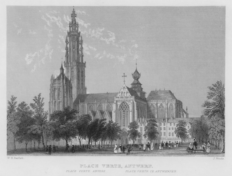 Place Verte, Antwerpen (Stich) von William Henry Bartlett